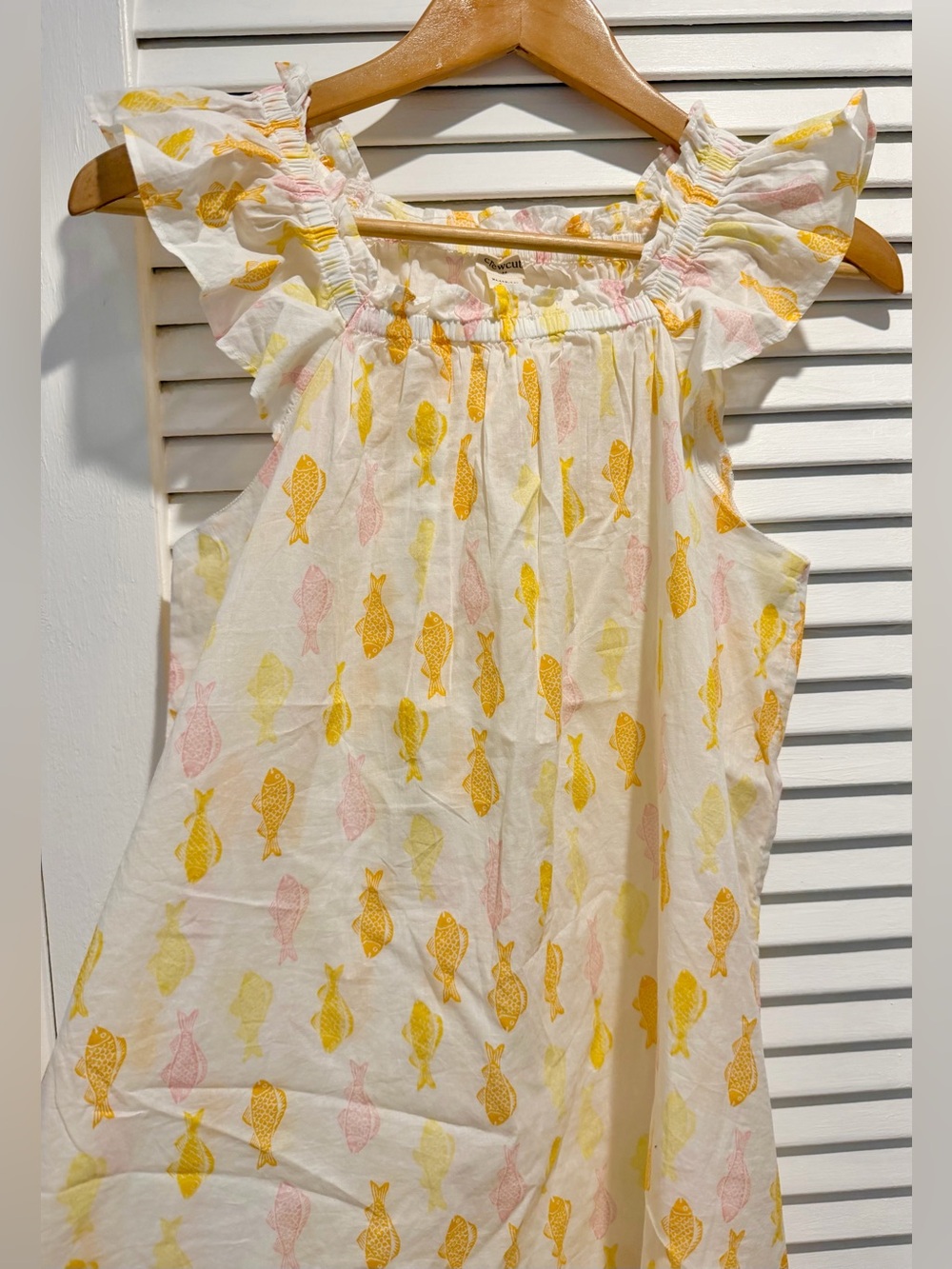 Crewcuts Girls White Fish Dress Smocked Ruffle Flutter beach cover up XL 12-14